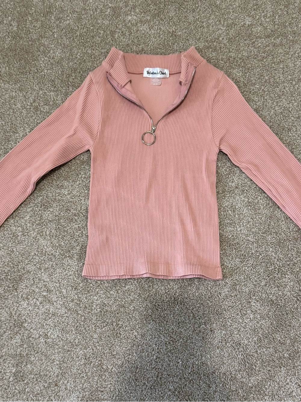 Women's Blush Ribbed Quarter-Zip Long Sleeve Top